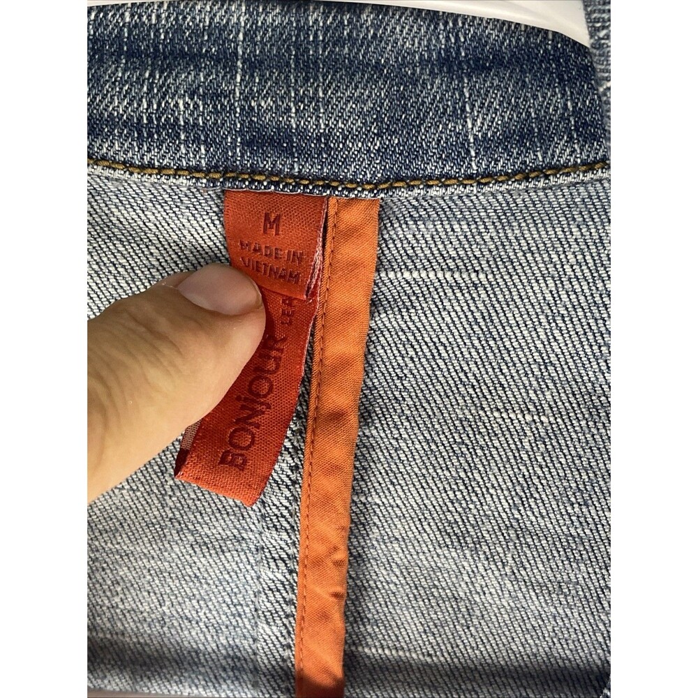 BONJOUR Denim Blazer Jacket Y2K 2000s Retro Pockets Women Medium - Picture 4 of 11
